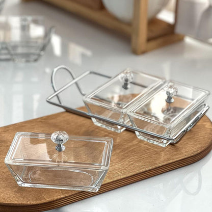 Limon Glass Snack Serving Tray 3-Sections (Rectangle)