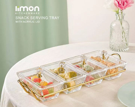 Limon Glass Snack Serving Tray 4-Sections (Rectangle)