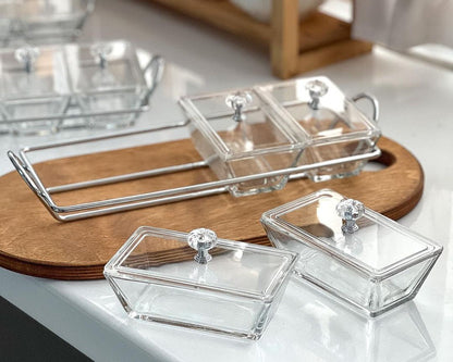 Limon Glass Snack Serving Tray 4-Sections (Rectangle)
