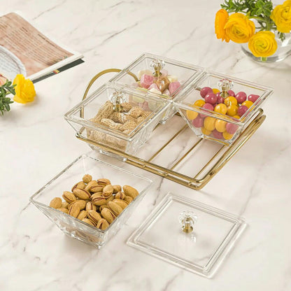 Limon Glass Snack Serving Tray 4-Sections (Square)
