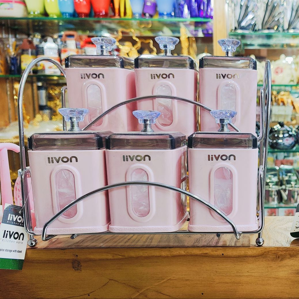 Livon Spice Jar Set 6-Pcs with Steel Stand!