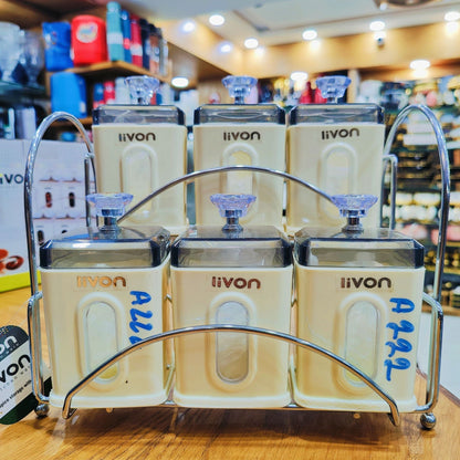 Livon Spice Jar Set 6 - Pcs with Steel Stand! - HomeKet Traders
