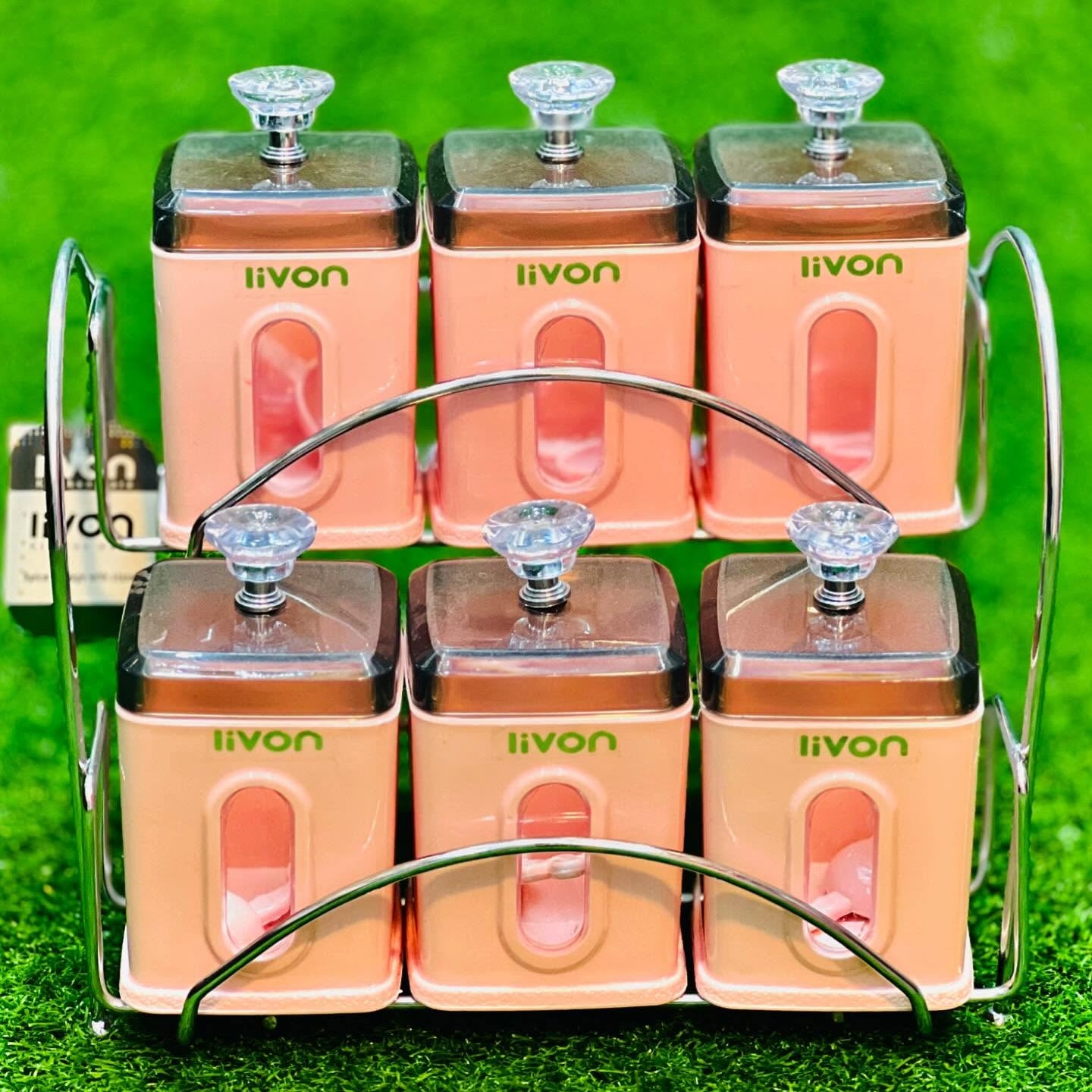Livon Spice Jar Set 6-Pcs with Steel Stand!