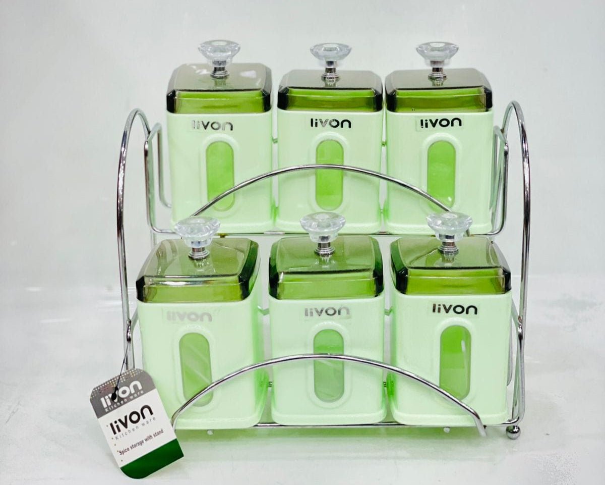 Livon Spice Jar Set 6 - Pcs with Steel Stand! - HomeKet Traders