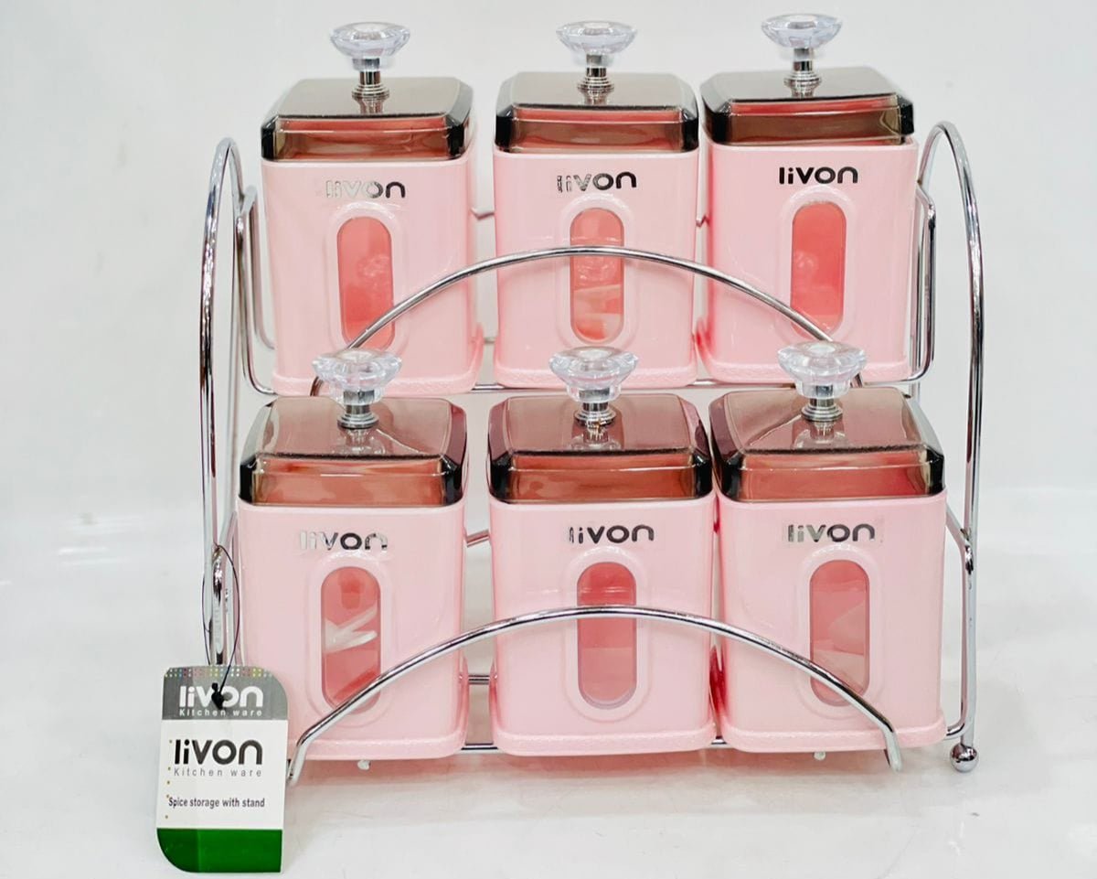 Livon Spice Jar Set 6 - Pcs with Steel Stand! - HomeKet Traders