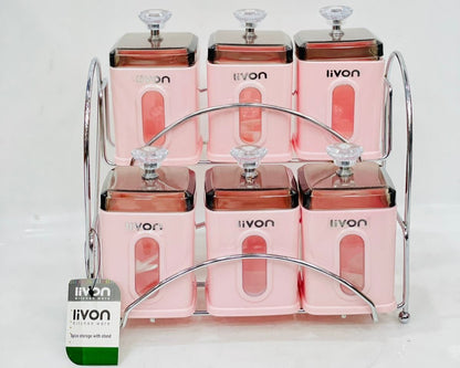 Livon Spice Jar Set 6 - Pcs with Steel Stand! - HomeKet Traders