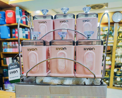 Livon Spice Jar Set 6 - Pcs with Steel Stand! - HomeKet Traders