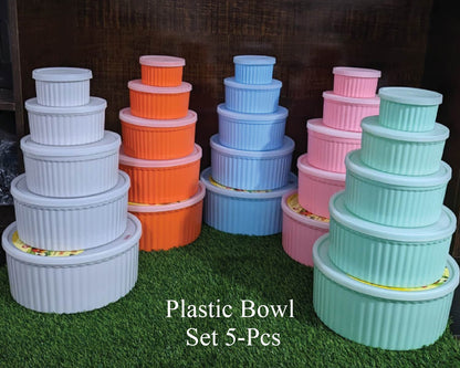 Next Icon Plastic Bowl Set with Rubber Lid 5-Pcs!