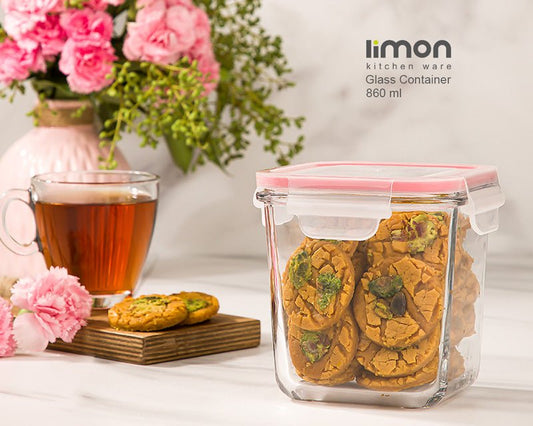 Limon Square Glass Container Four Lock (860-ml)