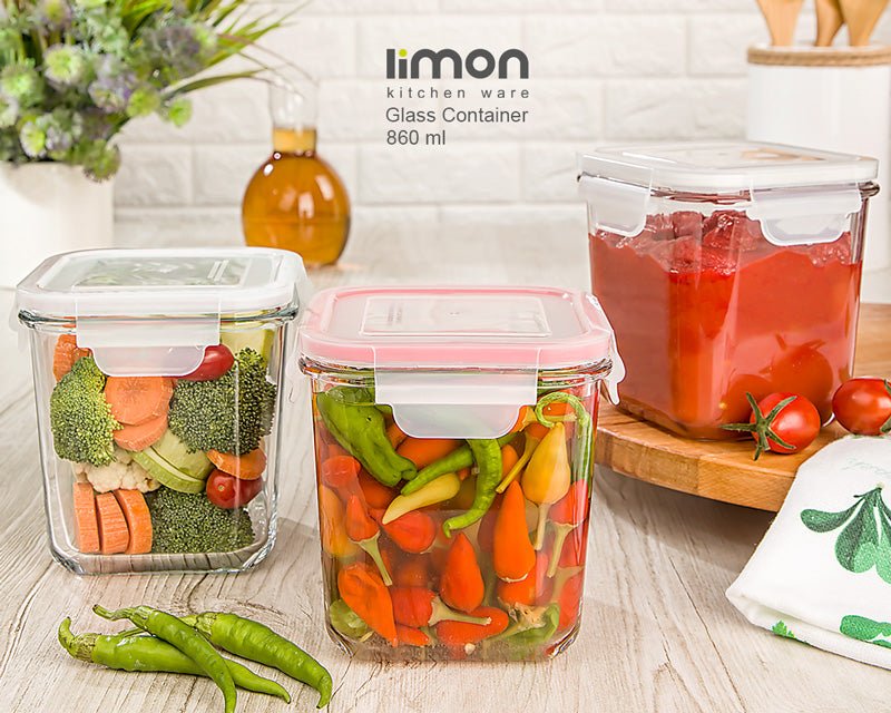 Limon Square Glass Container Four Lock (860-ml)
