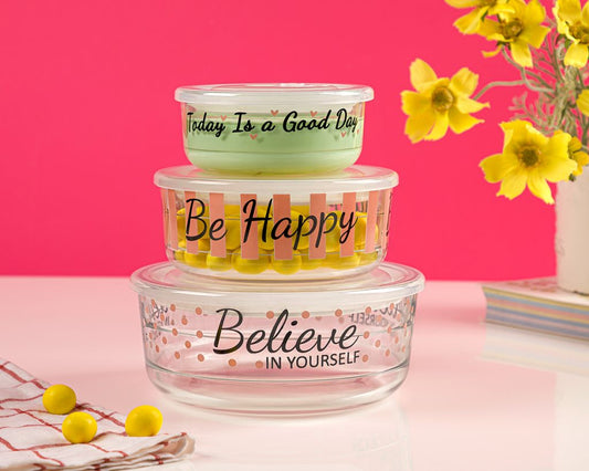 Limon Vacuum Glass Bowl Set 3-Pcs (Printed)