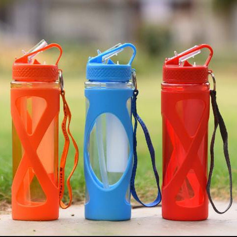 2 in 1 Plastic Water Bottle with String & Straw 580-ml!