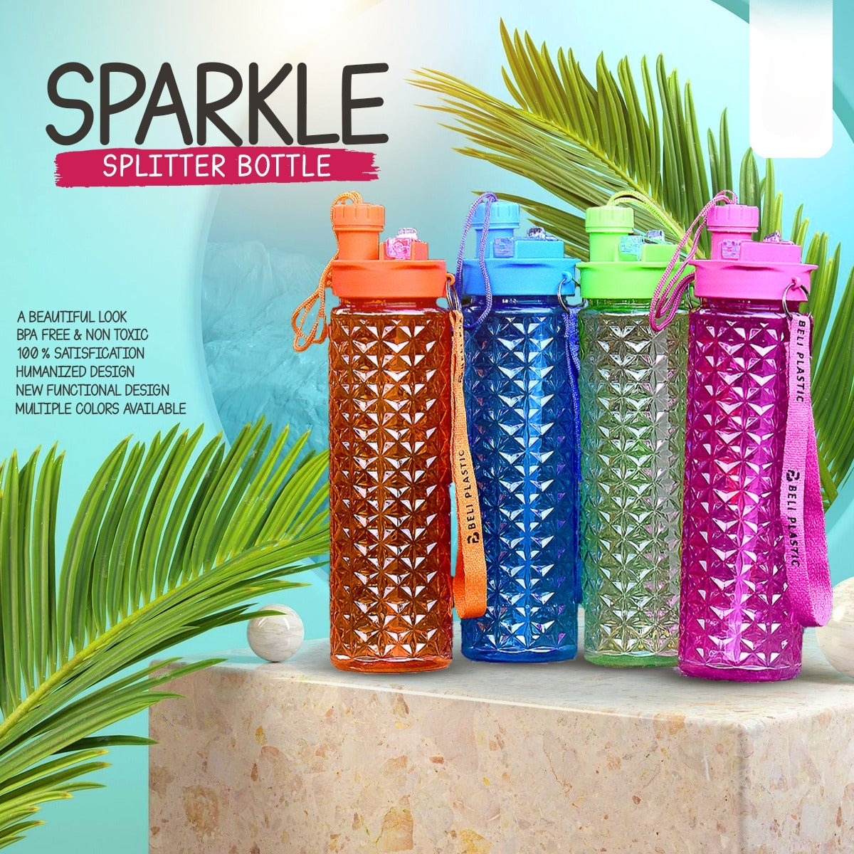 2 in 1 Sparkle Water Bottle 750 ml (Plastic)