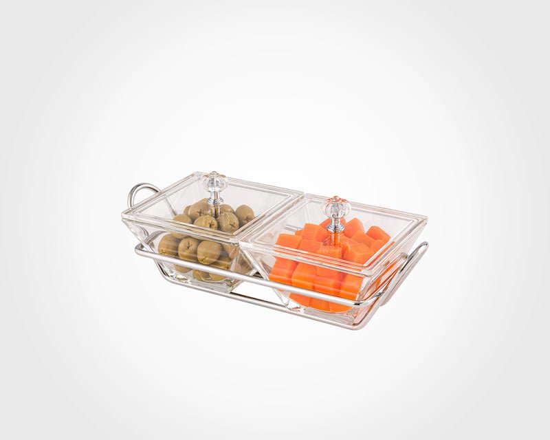 Limon Glass Snack Serving Tray 2 - Sections (Square) - HomeKet Traders
