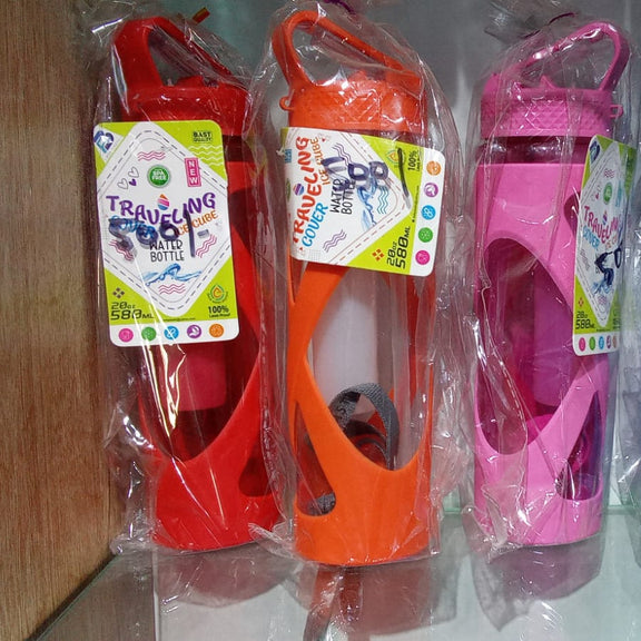 2 in 1 Plastic Water Bottle with String & Straw 580-ml!