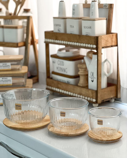 Limon Glass Bowl Set with Wooden Lid