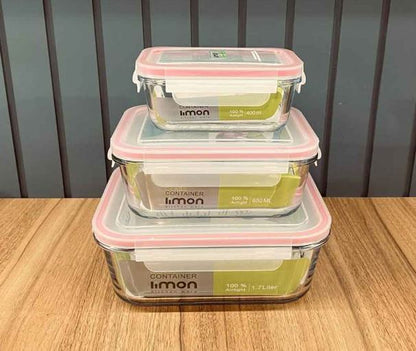 Limon Glass Container 3-Pcs Set (Rectangle)!