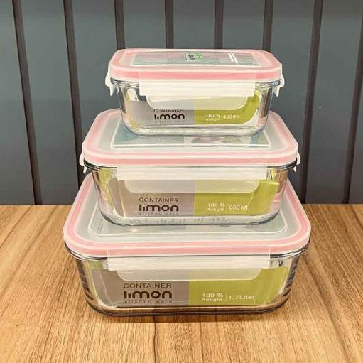 Limon Glass Container 3-Pcs Set (Rectangle)!