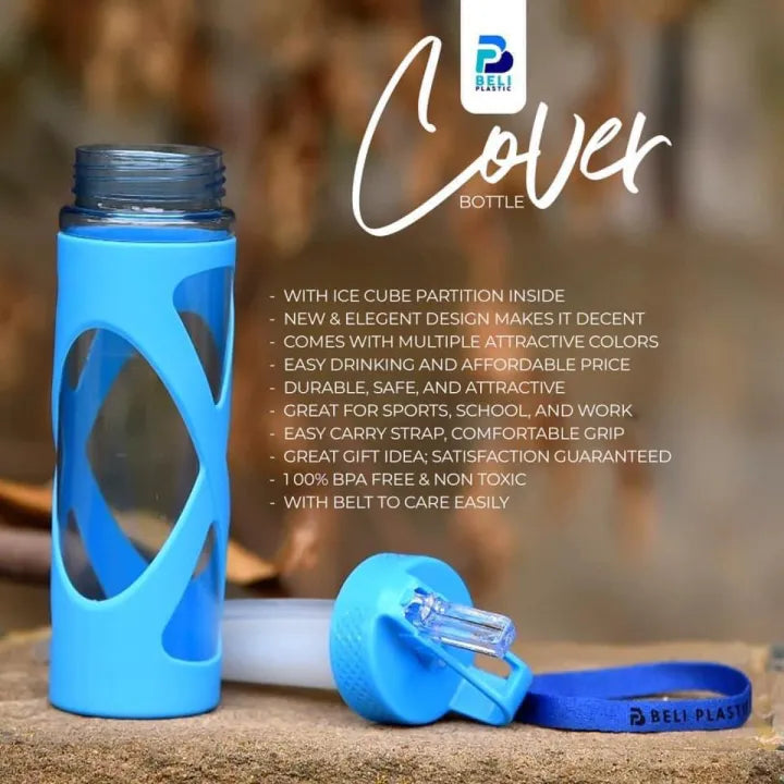 2 in 1 Plastic Water Bottle with String & Straw 580-ml!