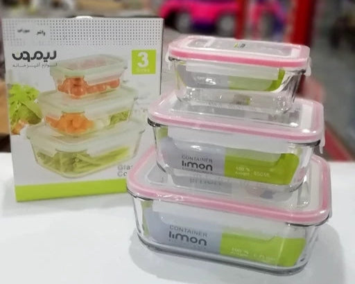 Limon Glass Container 3-Pcs Set (Rectangle)!