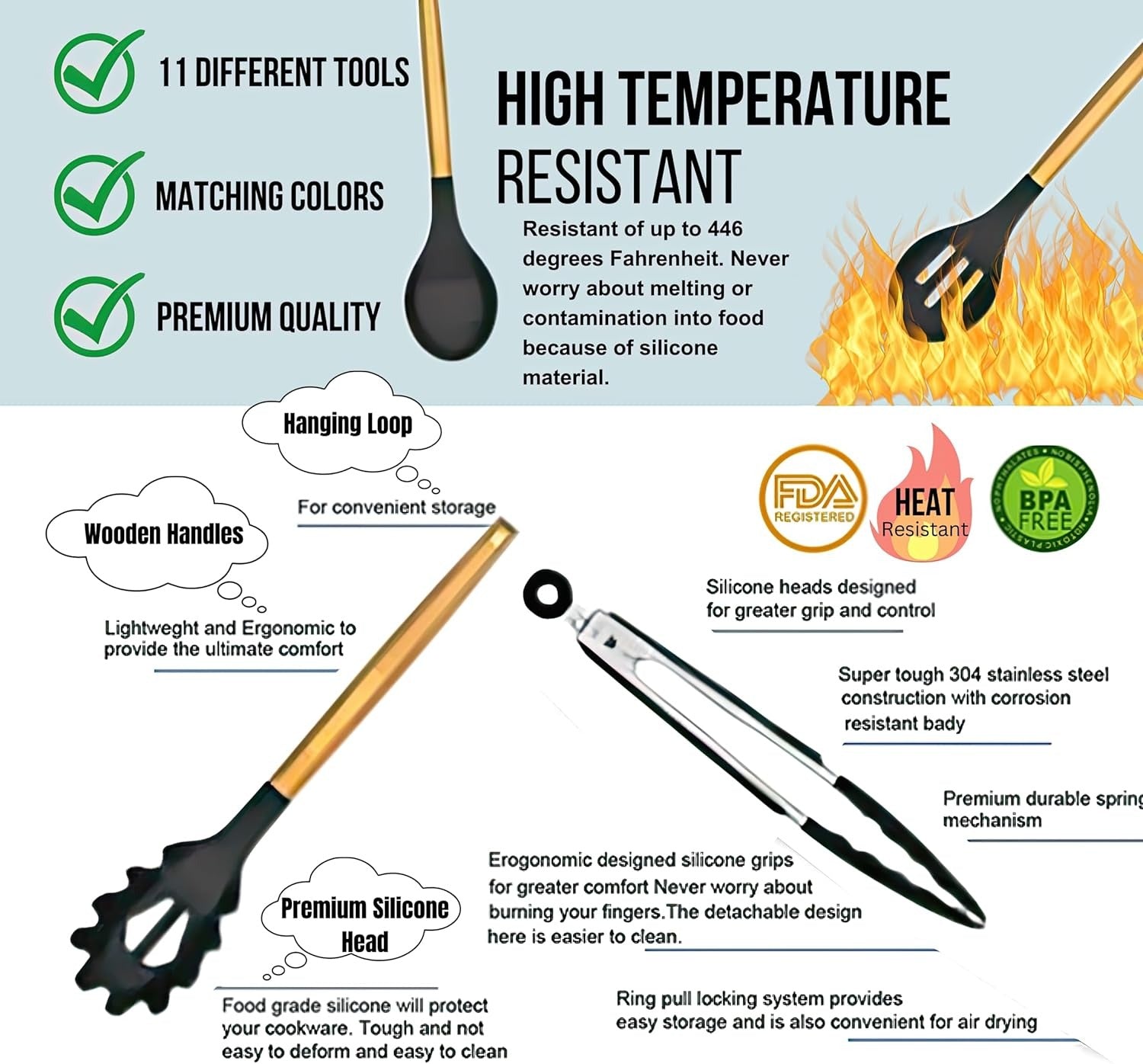 Non-Stick Silicon Kitchen Tool Set 12-Pcs (Utensils)!