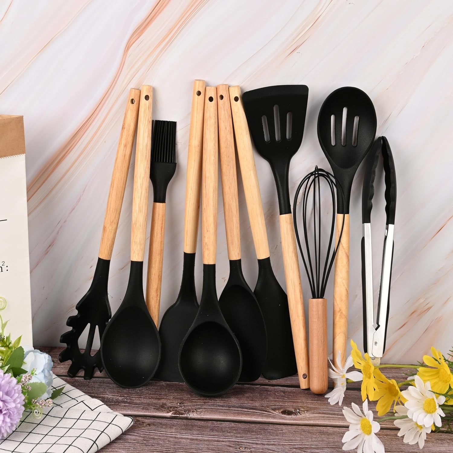 Non-Stick Silicon Kitchen Tool Set 12-Pcs (Utensils)!