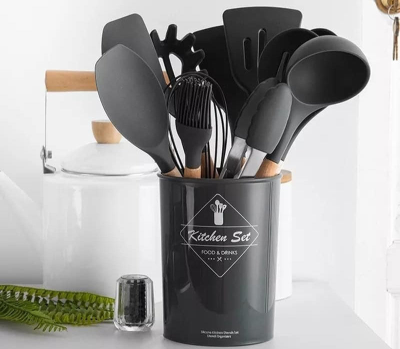 Non-Stick Silicon Kitchen Tool Set 12-Pcs (Utensils)!