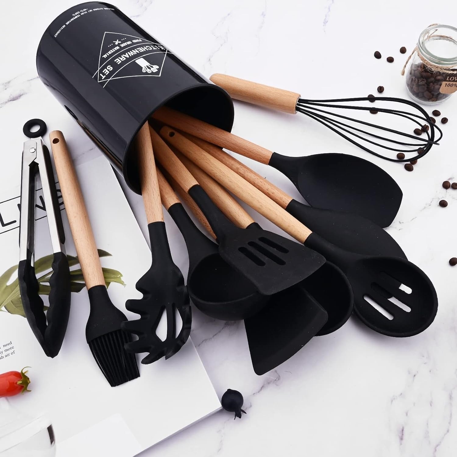 Non-Stick Silicon Kitchen Tool Set 12-Pcs (Utensils)!