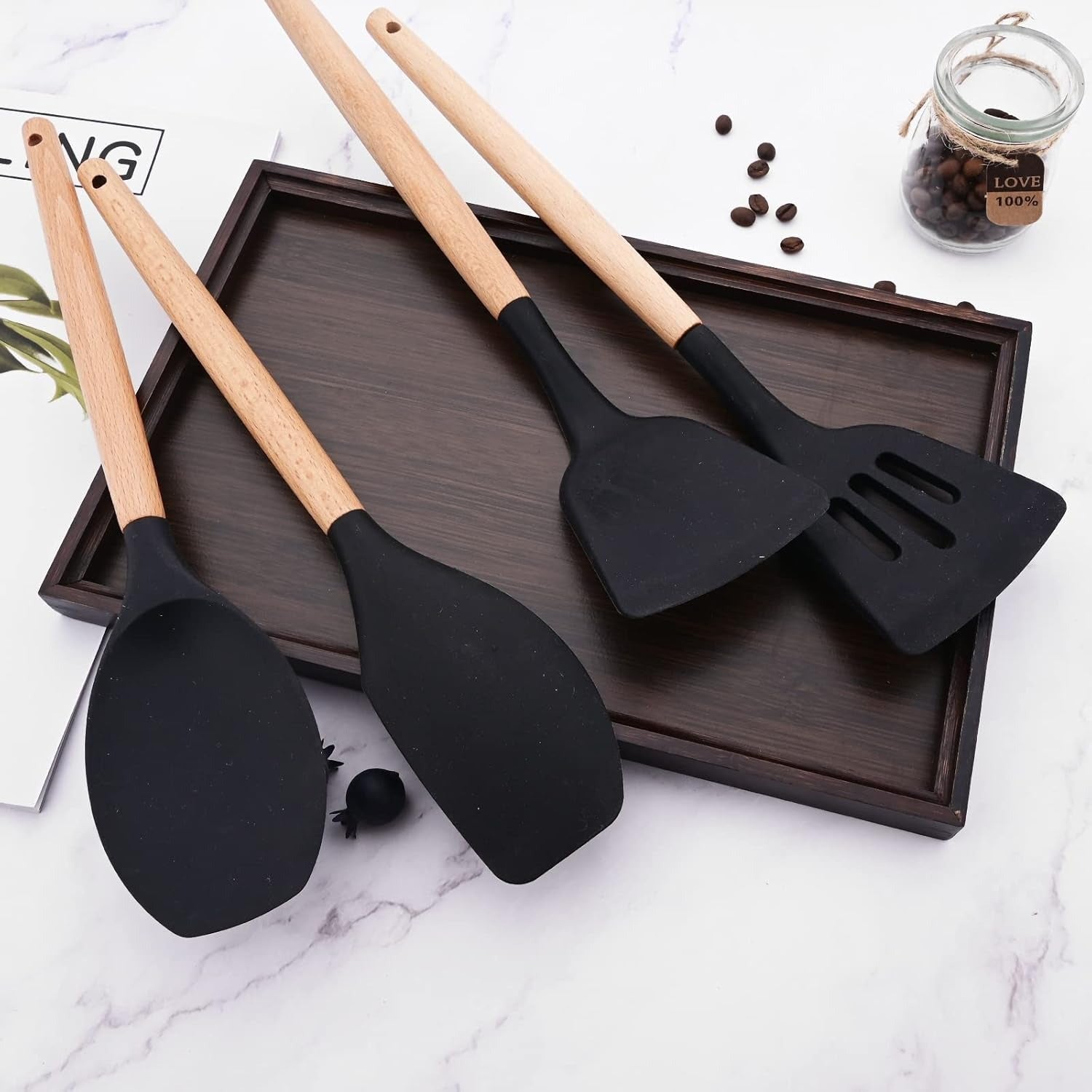 Non-Stick Silicon Kitchen Tool Set 12-Pcs (Utensils)!