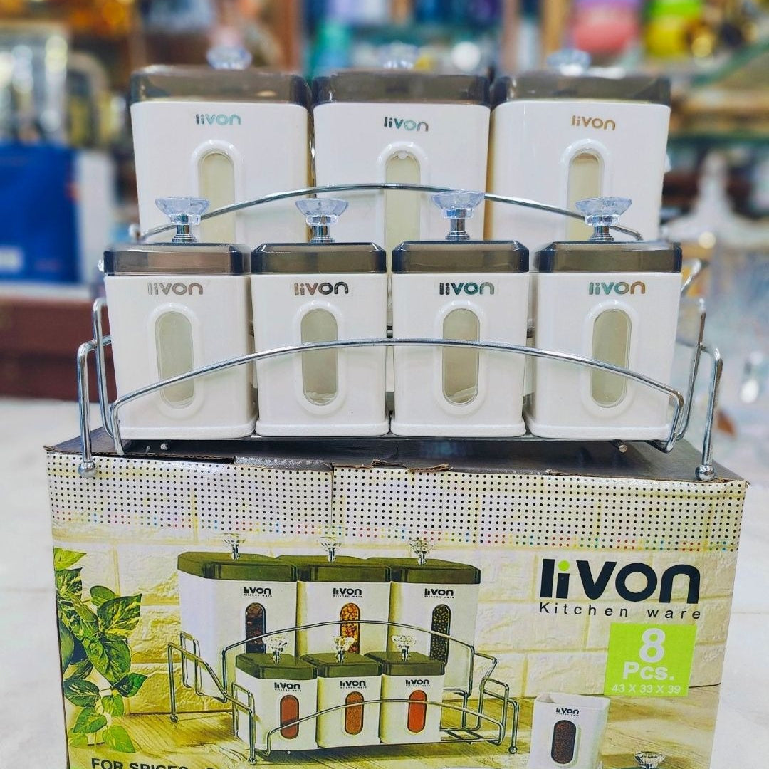 Livon Spice Jar Set 8-Pcs with Steel Stand!