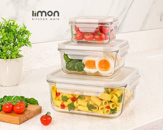 Limon Glass Container 3-Pcs Set (Square)!