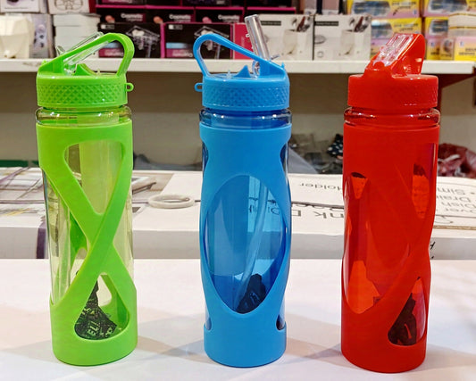 2 in 1 Plastic Water Bottle with String & Straw 580-ml!